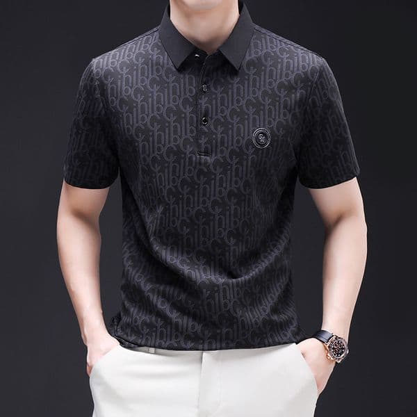Fashionable Men's Polo Shirt 2026 Summer New Printed Design Ice Silk Comfortable Collar Business Short Sleeve