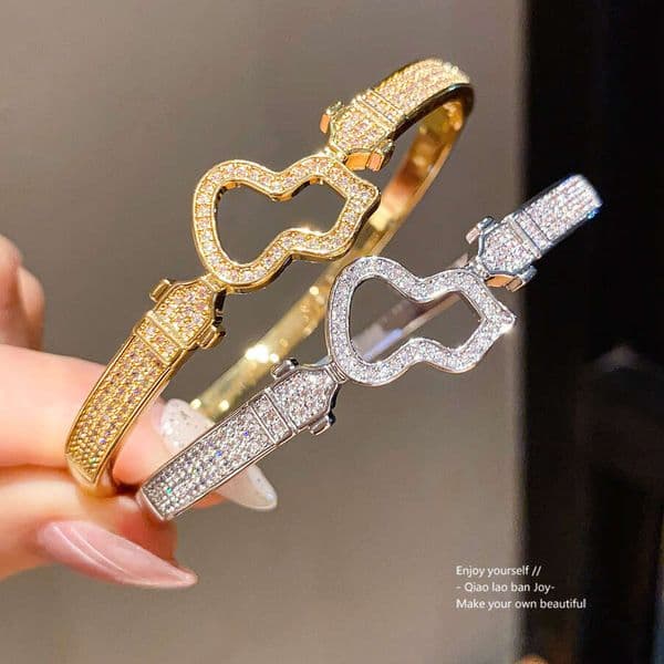 Zirconia Inlaid Gourd Hollow Buckle Simple Design Versatile Bracelet Niche Light Luxury Elegant Jewelry Wholesale