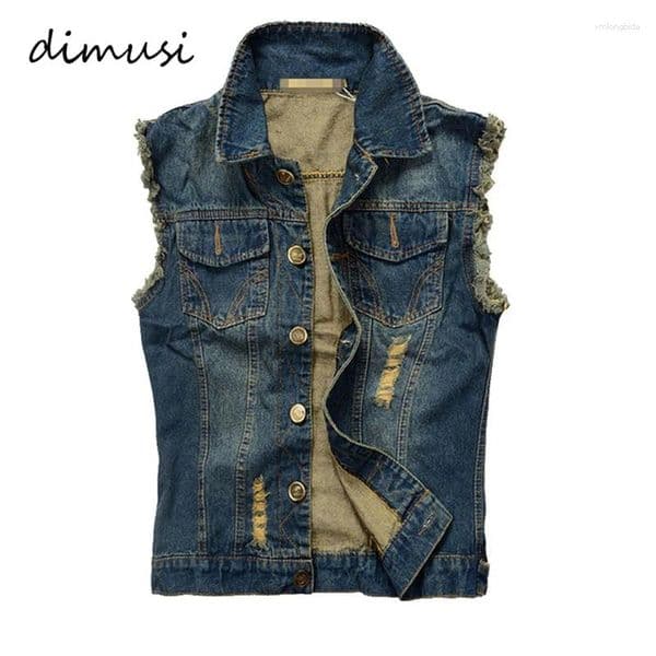 Men's Jackets DIMUSI Summer Mens Ripped Denim Vest Male Tank Top Washed Jeans Waistcoat Man Retro Cowboy Hip Hop Sleeveless Jacket 6XL YA564