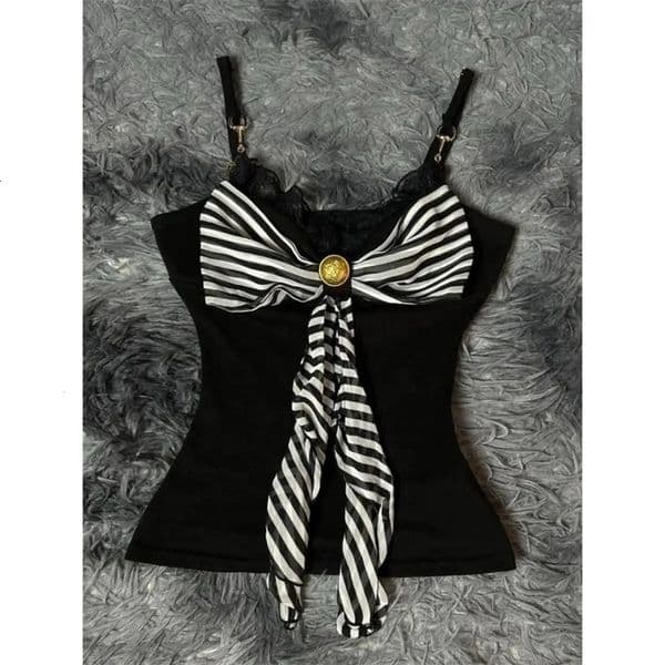 Sexy Sling Slim Vintage Goth Punk Womans Y2k 2000s Crop Top Backless Bow Aesthetic Harajuku Tank Top Sweet Fairy Summer Emo Tees 260116BJ