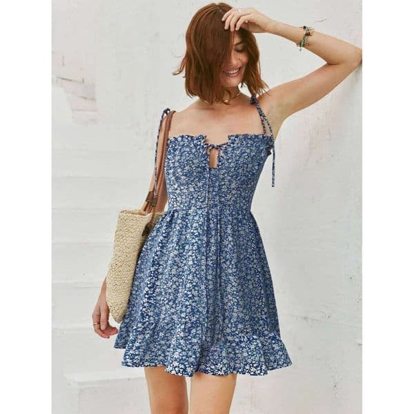 2026 Summer Women's Sexy Printed Slip Backless Spaghetti Strap Fashion European Style Party Dress