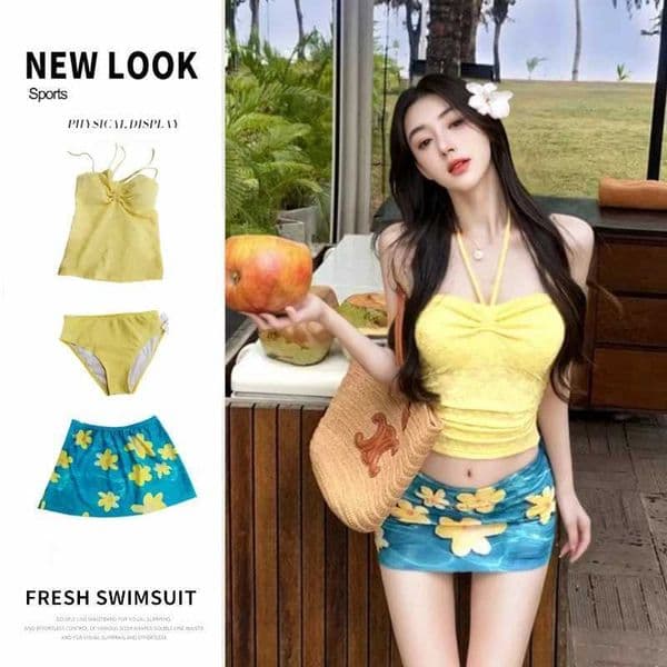 Sweet Swimsuit Womens THree-Piece Set Seaside Vacation Strapless Sling Swimsuit H260417