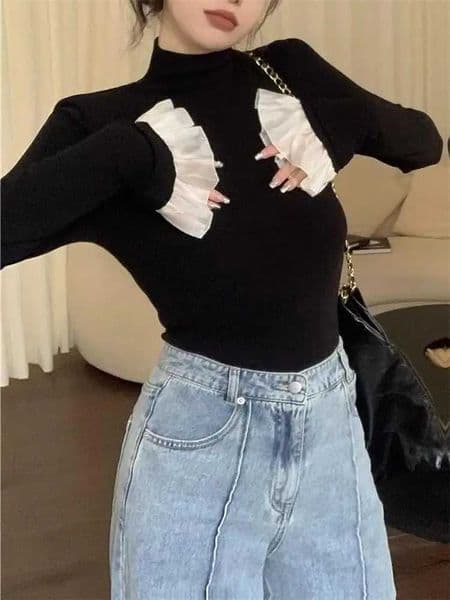Korean Turtleneck Long Sleeved Basic T-shirt for Women Autumn and Winter Slim Black Warm Top Fashion Skinny Elegant Lady T Shirt L260417