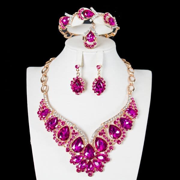 Fashion Exquisite Jewelry Four-Piece Set European And American Fashion Gemstone Necklace And Earring Set For Women, Clavicle Chain, Dress And Party Accessories