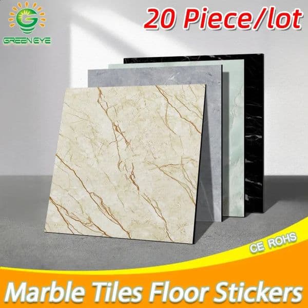 Luxury Designer Decor 20Pcs Thick Wall Sticker Self Adhesive Tiles Floor Stickers Marble Bathroom gift set Ground Wallpapers Waterproof PVC Bedroom Living Room 4