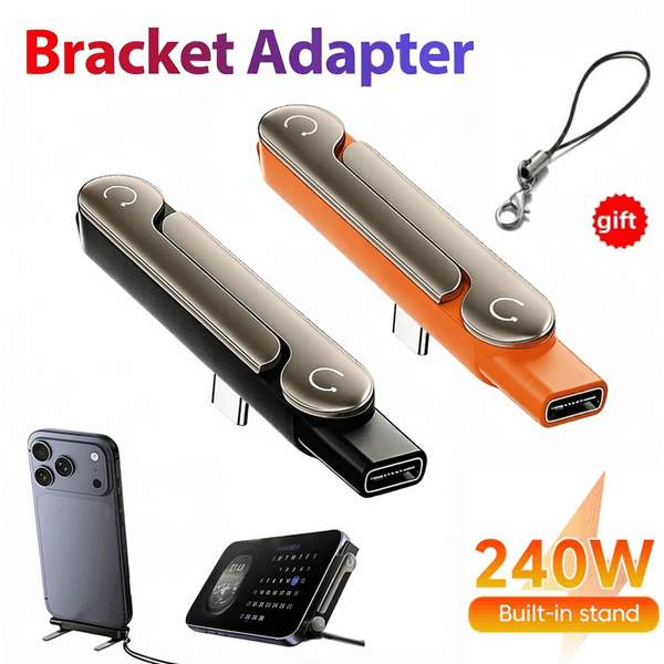 2in1 Rotating Foldable Holder 240W USB C to USB C Bracket Adapter Type C Super Fast Charging Phone Cable Stand Adapter With Lanyard for Gaming Iphone 17 16 Samsung S26