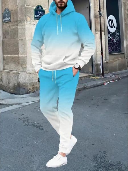 Men's Tracksuits Autumn Solid Color Gradient 3D Printed Hoodie Suit Men Sweatpants Casual Fashion Two Piece Tracksuit Set Clothing