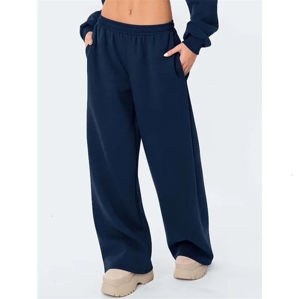Womens wide leg casual pants are warm and comfortable Winter solid color casual pants are loose fit 251126BJ
