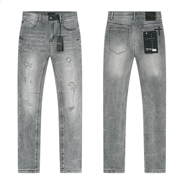 2026 RTA Gray Jeans Men Ripped Distressed Slim Fit Denim Pants Casual Fashion Trousers 260203BJ