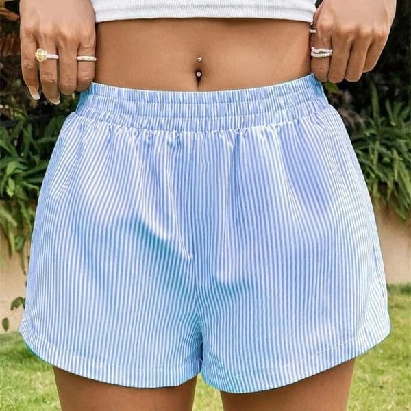 Summer Fashion Casual Loose Pocket Striped Shorts Womens Clothing 260403BJ