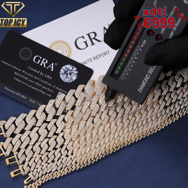 18K Gold Plated Iced Out Bling Hip Hop Necklace for Men Women 10-22mm VVS D Color Moissanite Cuban Link Chain Pass Diamond test