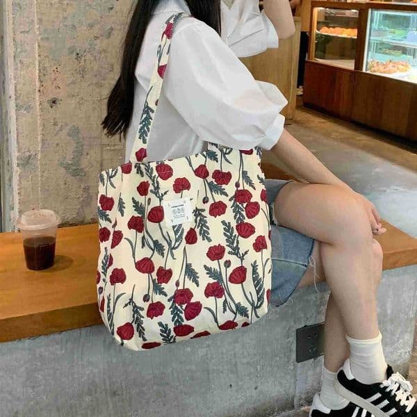 Floral Canvas Tote Bag for Women Large Capacity Printed Shoulder Bag Shopping Bag Female Fashion Casual Open Handbag H260417