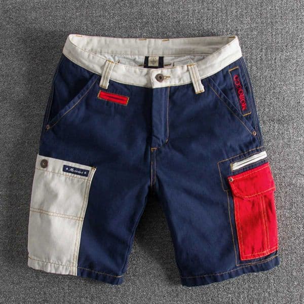 Summer fashion style personality color splicing wash and do old slim mens cargo shorts multi-pocket casual pants X260417