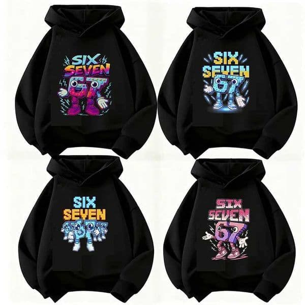 Funny Six Seven Itan Brainrot 67 Number Graphic Print Hoodie Boy/Girl Long Sleeved Kids Comfortable Sweatshirt S260416