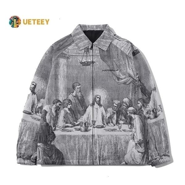 Autumn Men Jacket Oversized Painting Printing Couples Thin Casual Jackets Male Female Silk Vintage Clothing Man Coats Outerwear 250219BJ