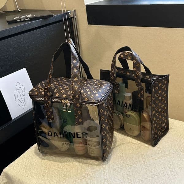 Luxury Designer room Decor Cosmetic Large Capacity High Appearance Toiletry Semi-Transparent Travel Waterproof Portable Storage Luxcury Bag 7