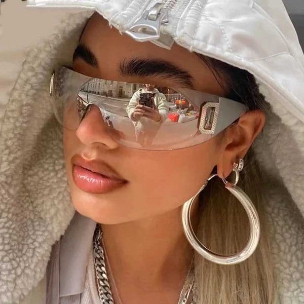 Y2K Rimless Punk Monolithic Sunglasses Women Goggle New Luxury Brand Shades Suns Glasses Female Five Star Wrap Around Eyewear J260417