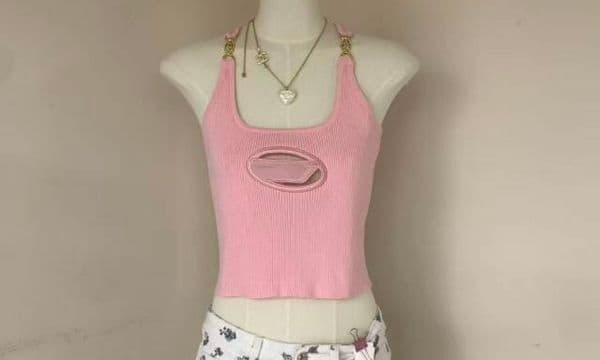 Women's Designer Metallic Cutout Tank Top | Summer Cropped Fitted Knit Top