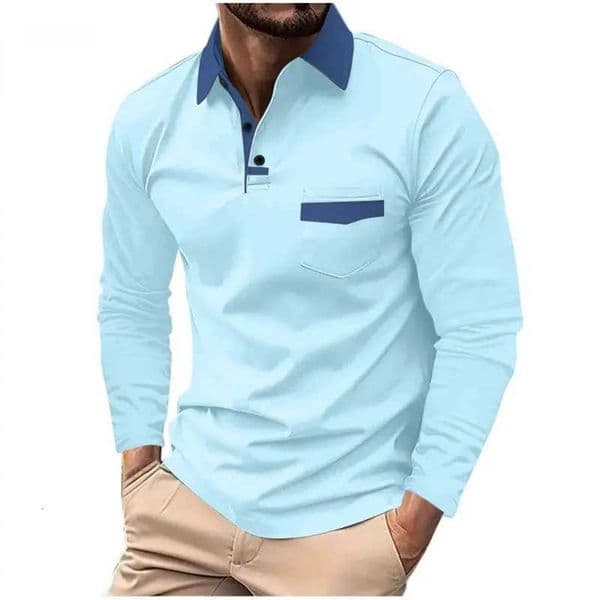 Autumn and Winter New Polo Shirt All Match Pocket Mens Lapel Long Sleeved Polo Shirt Casual Comfortable Top Shir W260317