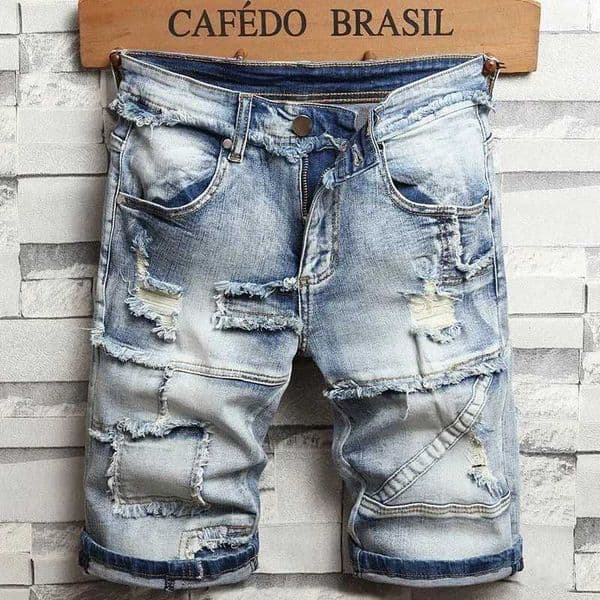 New Vintage Retro Ripped Trendy Brand Denim Shorts Mens Summer Thin Medium Breeches Ripped Cowboy Distressed Short Pants Men X260417