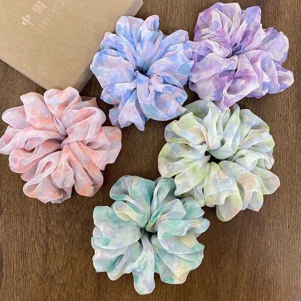 New Classic Colorful Scrunchie Korean Elegant Elastic Hair Bands Sweet Fluffy Large Intestine Hair Accessories for Women Girls H260417