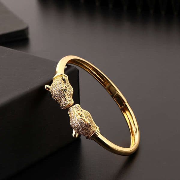 Personality Leopard Open Trendy Wild Cheetah Hip-Hop Electroplated Micro-Inlaid Zircon Bracelet