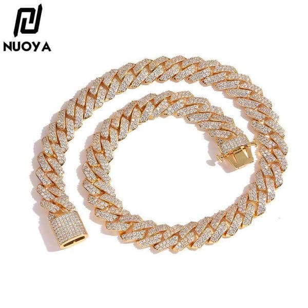GRA 18k Jewelry 14k Hip-Hop 15mm Elastic Buckle Diamond Necklace Men's Double Row Moissanite Cuban Chain IGI Trendy Jewelry Customization