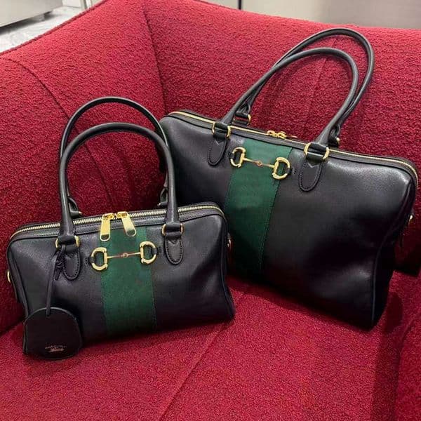 Designer Shoulder Bags Borsetto Boston Bowling Bag Green Red Stripe Long Handle Totes Bag Luxury Satchel Handbag for Women