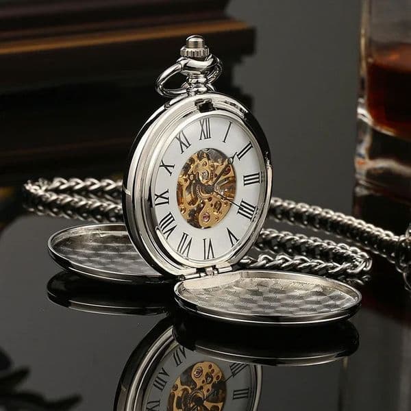 Hand Wind Mechanical Men Pocket Watch Skeleton Dial Steampunk Necklace Pendant Vintage Dress Fob Watches for Weeding Gift 260417BJ