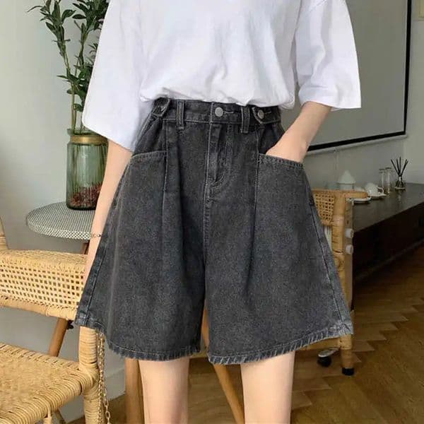 Women High Waist Denim Shorts 2026 Summer Wide Leg Straight Short Pants Vintage Streetwear Thin Female Casual Loose Jeans Shorts 260416BJ