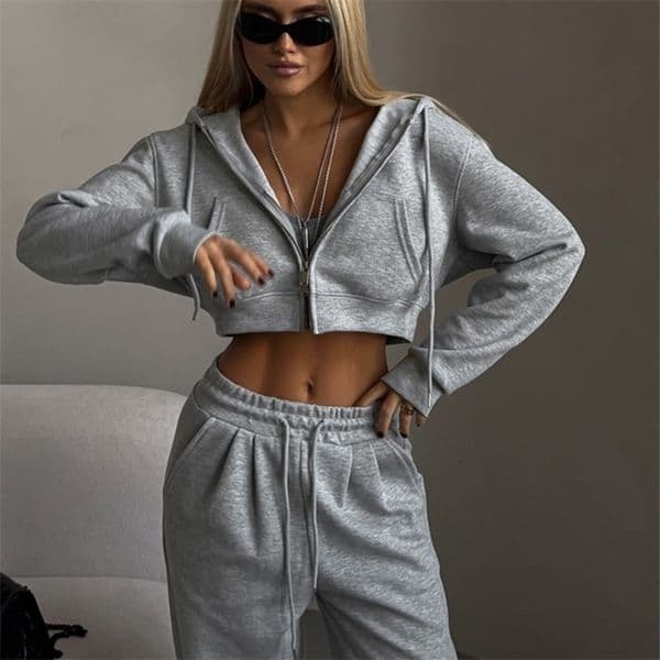 Casual Sport Tracksuit Women Hooded Two Pieces Set Sweatshirts Zipper Solid High Waist Pockets Pants Autumn 251015BJ