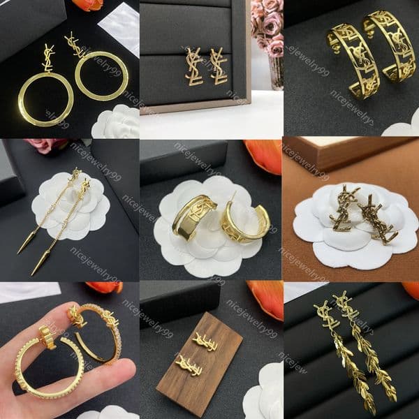 20style Brass Designer Earrings for Women 925 Silver Copper Hoop Letter Stud Stamps Crystal Rhinestone Pearl Earrings Wedding Party Jewelry