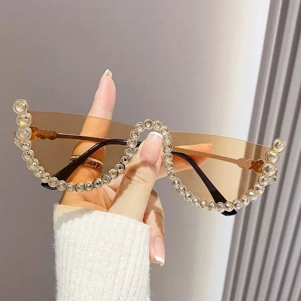 Diamond Half Frame Sunglasse For Female Vintage Fashion Sun Glasses Punk Rhinestone Crystal Metal 260409