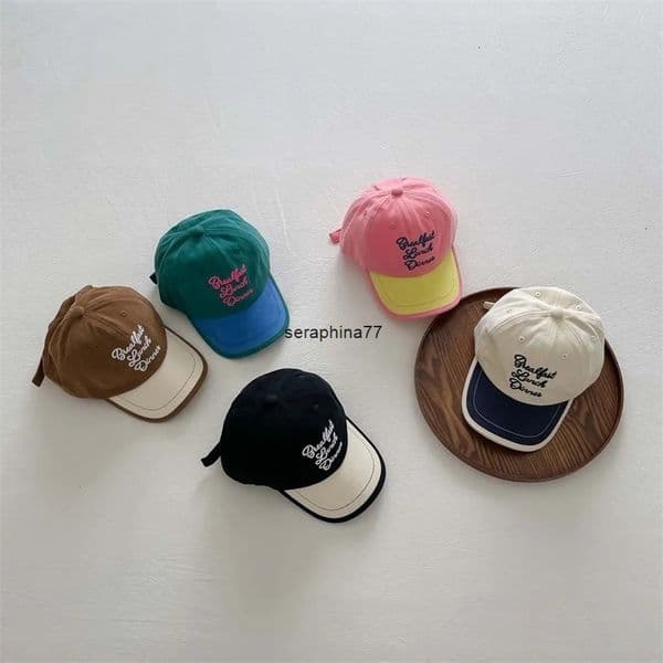 Ball Caps Korea Letter Kids Baseball Caps Fashion Autumn Boys Girls Sunshade Match Color Duck Tongue Hats Baby Peaked Cap 240515