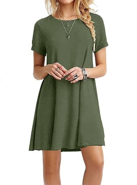 Women Mini Dress Summer Casual Boho Beach Dresses Solid Color O-Neck Short Sleeve Party A-Line Dress Vestidos QT033 260416BJ