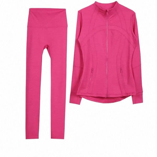 2pcs Yoga Jackets Gym Set Top With Drawstring On The Zipper Quick Dry High Waisted Sports Leggings Sportswear Women Running Fitness Wear Gym Set Worko 27Lt#
