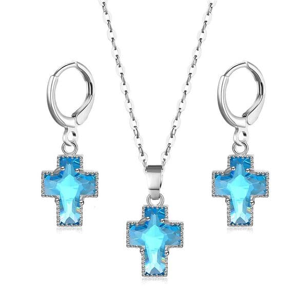 Kashi Jewelry 2021 Hot-Selling Colorful Cross Earrings And Necklace Two-Piece Set Wholesale From Manufacturer