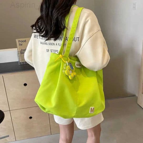 Womens Bag Casual Large Capacity Fashion Korean Version Shoulder Kawaii Bag Simple Canvas Tote Nice Bag Solid Color Girls Gift H260417