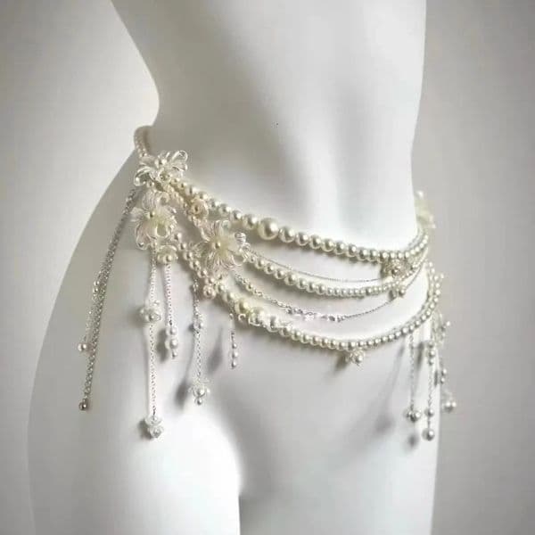 Multilayer Pearl Belt Waist Chain for Womens Fashion Retro Y2K ner Character Playing Clothes Accessories Party Belts 260417BJ