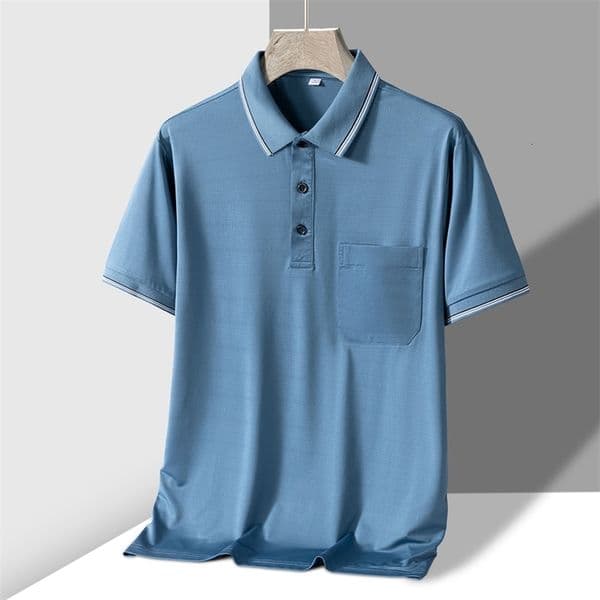 TFETTERS Polo Mens Tshirt for Dady Short Sleeve Turn Down Collar Business Anti-wrinkle Pocket Polo Shirt Man 260416