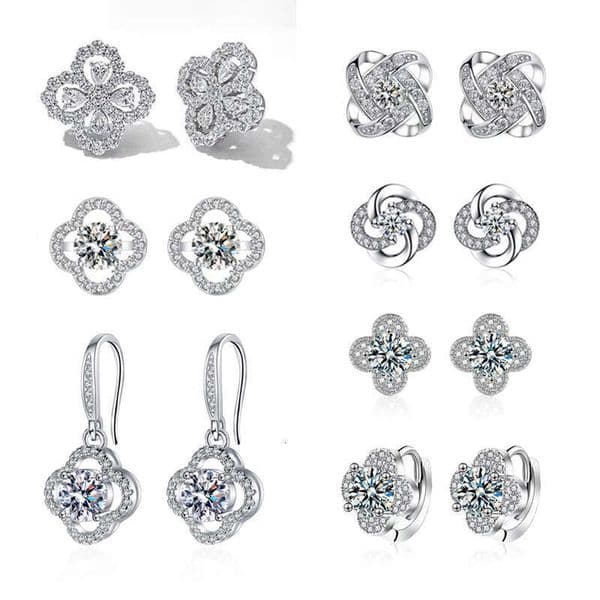 Cross-Border Bestseller Imitation Moissanite Light Luxury Fashion Four-Leaf Clover Ear Hook Studded With Diamonds Women's Earrings Jewelry