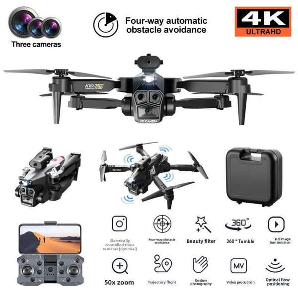 K10max Drone Obstacle Avoidance Remote Control Aircraft Optical Flow Hovering Three-Lens HD Aerial Photography Quadcopter Kuhangxin 2026J8