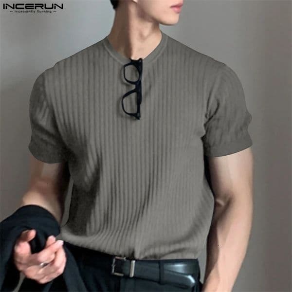 INCERUN Mens T Shirts Solid Color O-neck Short Sleeve Casual Men Clothing Streetwear Summer Korean Fashion Tee Tops S-5XL 260107BJ