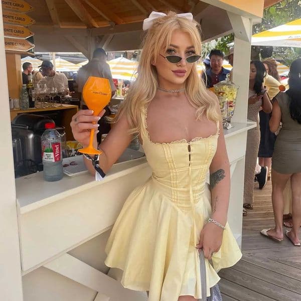 Mingmingxi 2024 Summer Lovely A Line Dress Yellow Sexy Party Dresses Hollow Out Lace Up Elegant Holiday Dress Women H260417