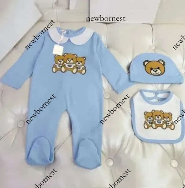 Clothes 100%cotton Baby Boy Designer Romper Girl 0-2 Years Newborn Long Sleeve Spring and Autumn Jumpsuit Hat Bibs Set 09
