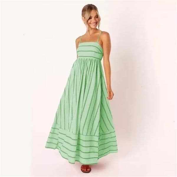 Bohemian Stripe Off-Shoulder Maxi Dress Fresh Summer Skirt Swingy One Piece Womens Clothing Sleeveless Style from Mainland Chin 250425BJ