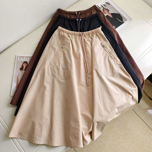 Skirts designer woman Women Clothing Spring New Casual Wine Red Drawstring Elastic Waist Workwear A-line Skirt