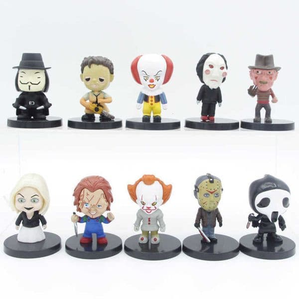 2026 New 10-Piece Clown Doll Saw Horror Raven Chucky Sing Model Figurine Blind Box Ornament Stat L250918 Toys 002 Y260516