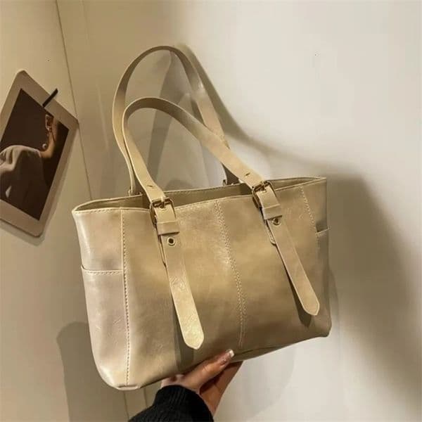 Retro Women Shoulder Bags PU Leather Large Capacity Handbag Purses Solid Color Lady Tote Bag 251124BJ