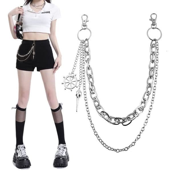 Fashion Metal Pendant Pant Chain Punk Rock Hip Hop Dark Style Waist Chain Layered Jewelry Accessories for Men And Women 260416CJ